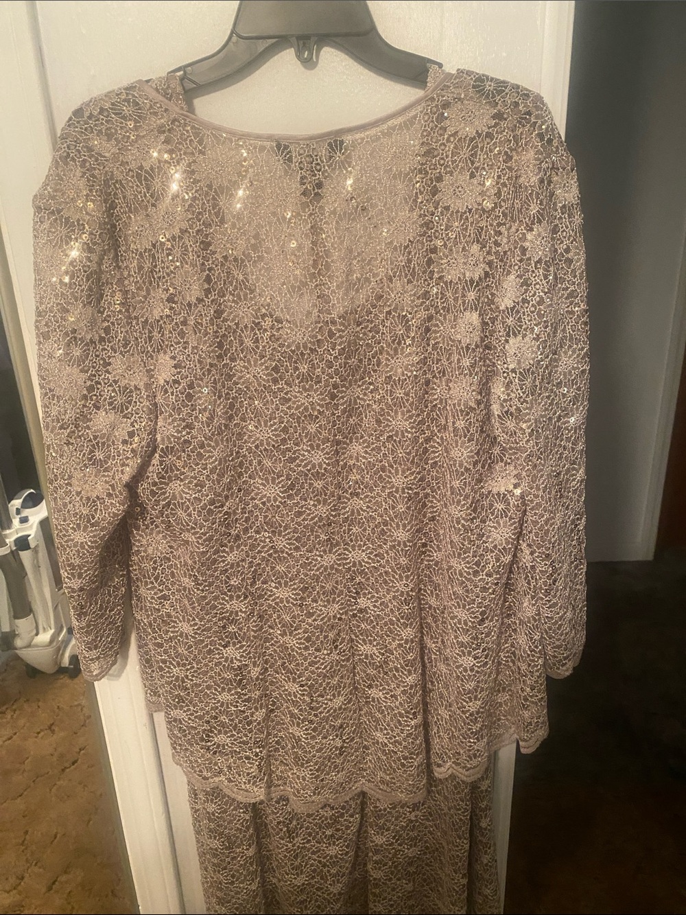 R&M Richards Blush Taupe Lace Beaded Two-Piece Evening Gown - Picture 4 of 4